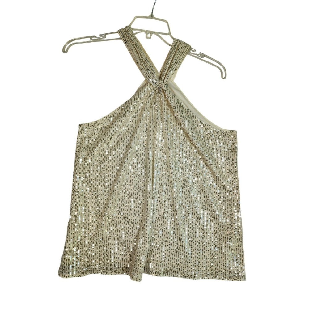 Grace Karin NWT 1X Ivory Sequin Halter Tank Top Party Disco Sparkle Festival